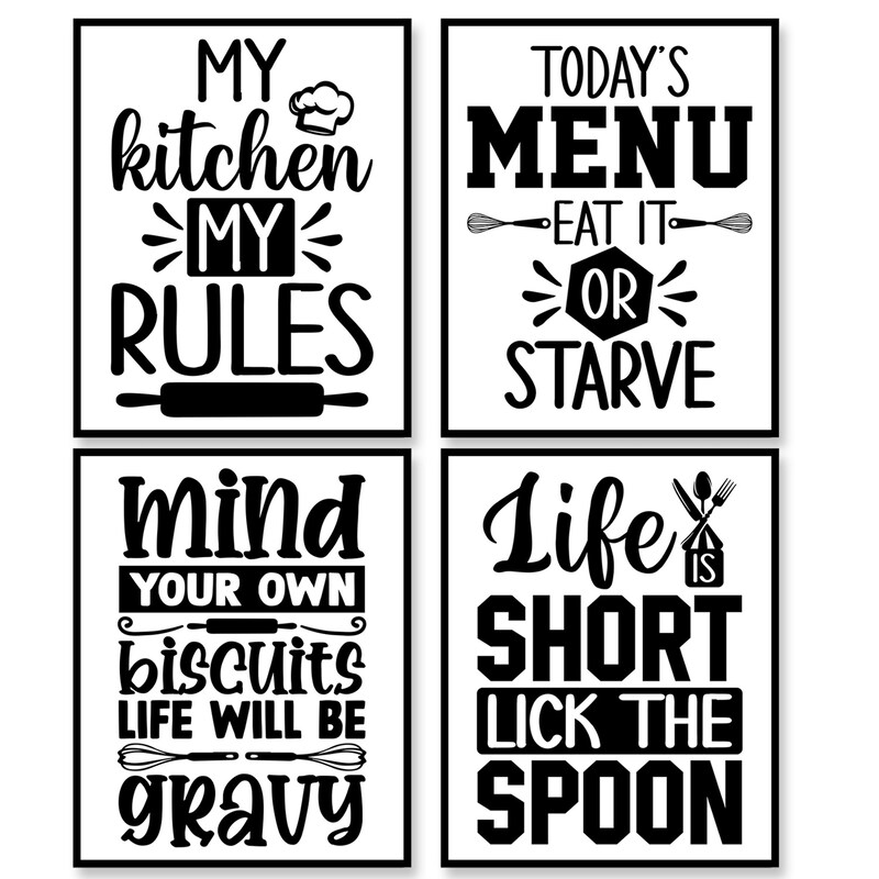 4 PCS Unframed Print, Kitchen Wall Decor, Funny Kitchen Wall Art, Humor  Quote for Kitchen Decor, My Kitchen My Rule, Home Deocr